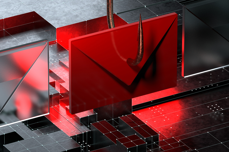 red email icon on red phishing hook email spoofing